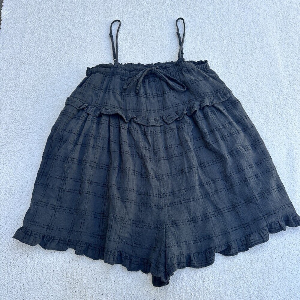 Urban Outfitters Charcoal Grid Textured Ruffle Romper - XS
